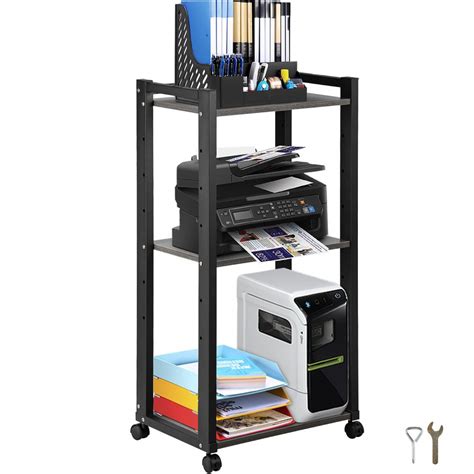 VEVOR Printer Shelf, 3-Tier Mobile Printer Stand, Adjustable Storage ...