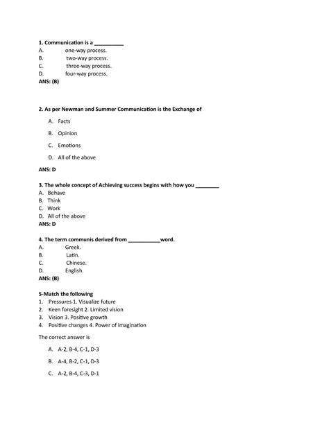Business Communicat - omar moh - 1. Communication is a __________ A ...