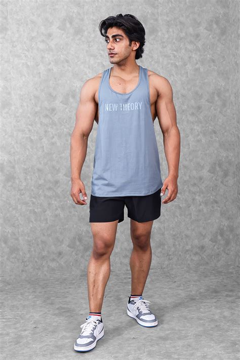 Shop Stone Blue Gym Stringer for Men - New Theory Clothing