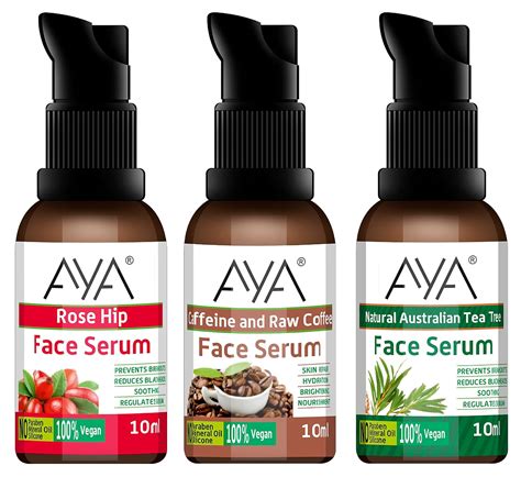 AYA Coffee, Rosehip, Austrailain Tea Tree Face Serum (10 ml+10 ml+10 ml ...