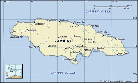 Map of Jamaica and geographical facts - World