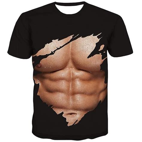 QCIV Muscle Tee Shirts for Men Funny T-Shirt with Abdominal Muscle 3D ...
