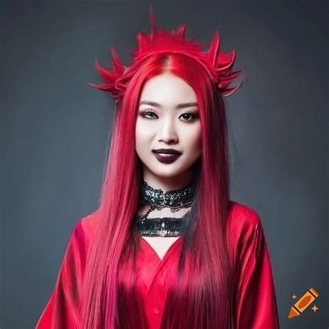 Portrait of a gothic asian woman with red hair on Craiyon