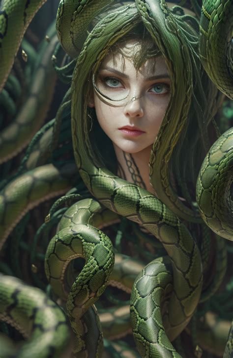 ((best quality)), ((masterpiece)), ((realistic)), Medusa, full body ...