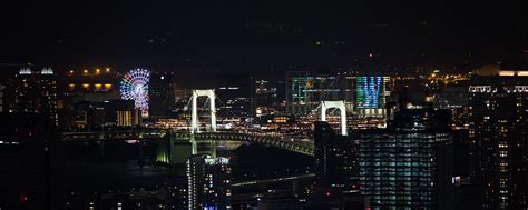 Download wallpaper 2560x1024 night city, city, buildings, ferris wheel ...