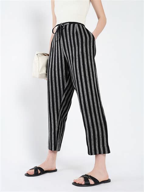 Shop Women's Black Striped Cropped Peg Palazzos Showoffff