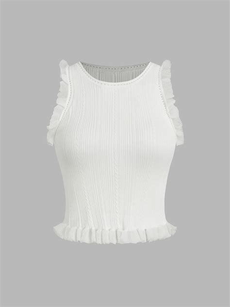 Knit Fabric Ruffle Hem Knitted Crop Vest For Daily Casual
