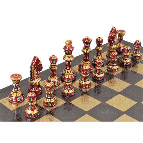 Handpainted Staunton Inspired Metal Luxury Chess Pieces & Board Set