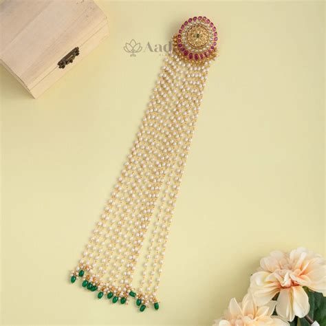 Floral Kemp Pearl Hanging Jadai Billai – Aadai Alangaram