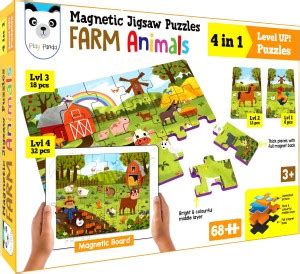 PLAY PANDA Magnetic Jigsaw Farm Animals Activity Box, 4 puzzles, GK ...