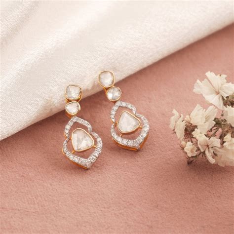 Foxy Diamond Polki Earrings | 14K Gold Romantic Design – Polki Stories ...