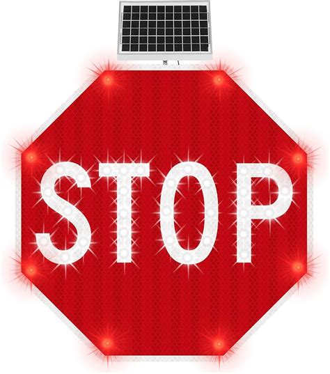 24'' Solar Powered LED Blinking Stop Sign, MUTCD India | Ubuy