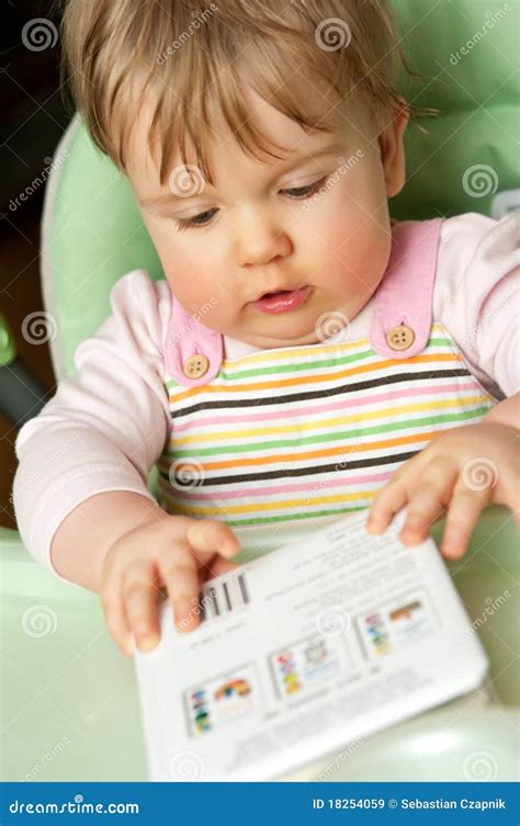 Cute baby girl with book stock image. Image of childhood - 18254059