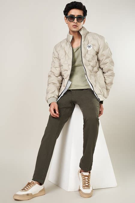 Beige Textured Casual Full Sleeves High Neck Men Regular Fit Jackets ...