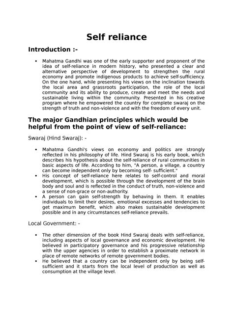 Self reliance - Copy - gandhi and education - Self reliance ...