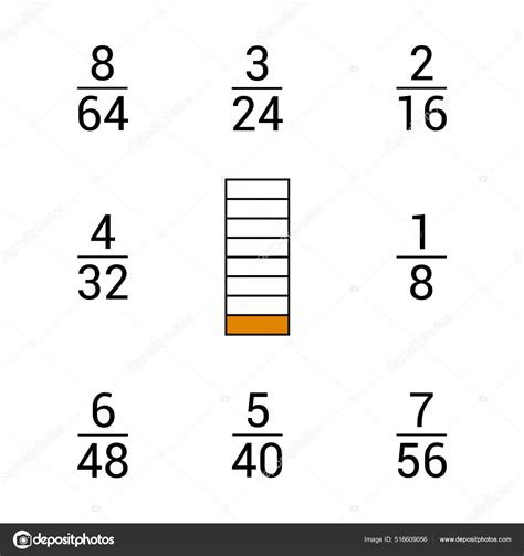 Equivalent Fractions Chart One Eighth Stock Vector by ©zizou07 516609056