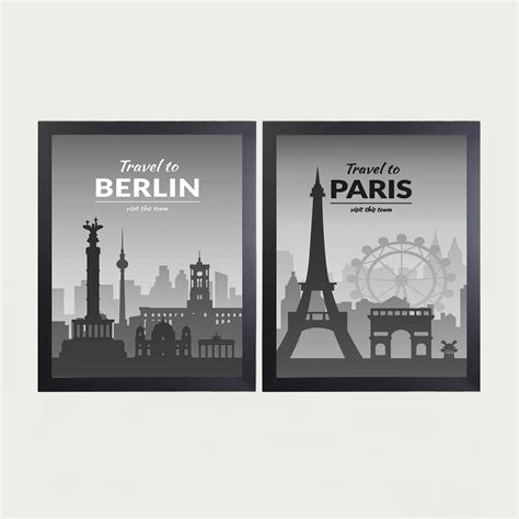 Buy Arsaa Grey Printed Travel Theme Paper Posters- Set of 2- 50x70 cm ...