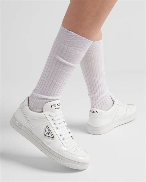 White Downtown Patent Leather Sneakers | PRADA