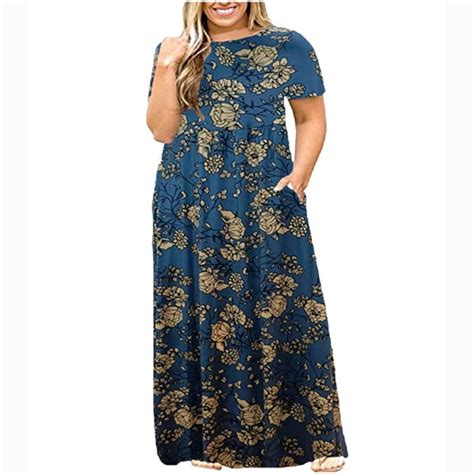 L-5X Plus Size Maxi Dress Casual Short Sleeve Long Dresses for Women ...