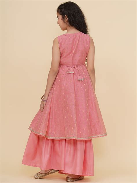 Bitiya by Bhama Girls Peach Angrakha Kurta with Sharara