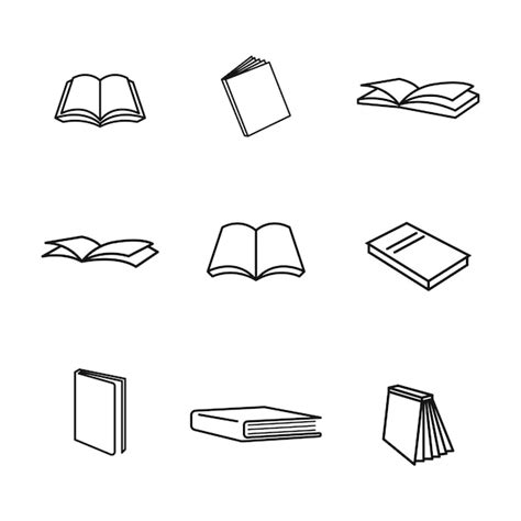 Zbiór zarysowanych sylwetek książek ikona symbolu ilustracja wektorowa ...