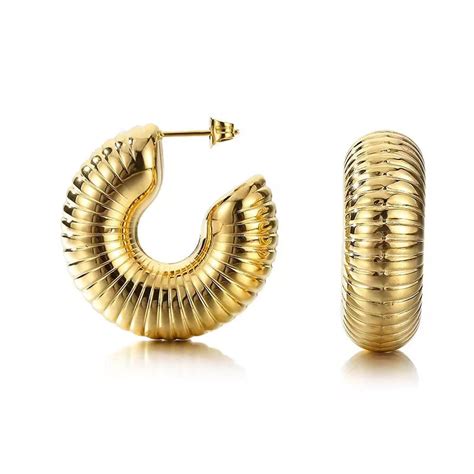 Aarina Ribbed Radiance 18K Gold Plated Hoop Earrings – Aarina jewellery