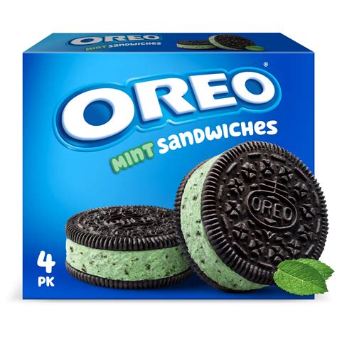 Oreo Mint Frozen Dairy Dessert Ice Cream Sandwiches Novelties, 4 Ct ...