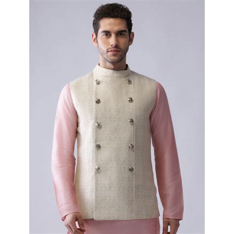 Buy KISAH Men Cream Nehru Jacket Online