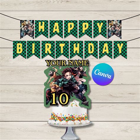 Editable Age & Name Demon Slayer Custom Cake Topper, Demon Slayer ...