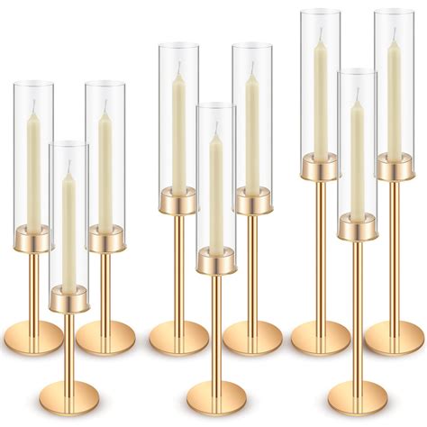 Amazon.com: Yungyan 9 Pcs Gold Candlestick Holders Clear Glass ...
