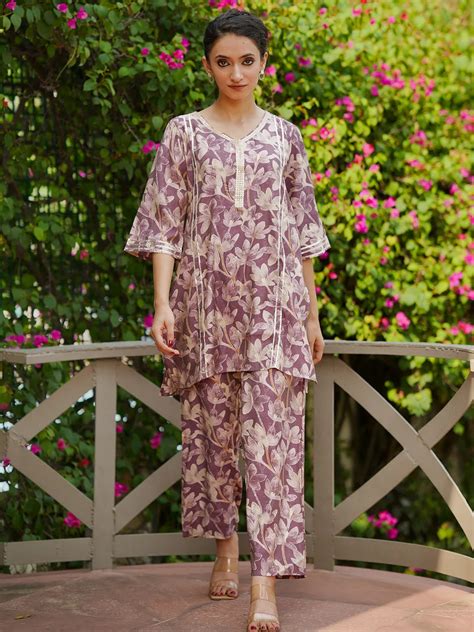 Buy Purple Printed Silk Blend Co-Ords Online at Rs.849 | Libas