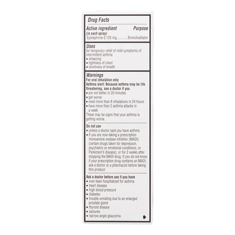 Primatene MIST Epinephrine Oral Inhalation Aerosol, 160 Metered Sprays ...