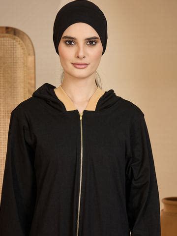Modest Front Open Black Hoodie Jersey Abaya – Nabia