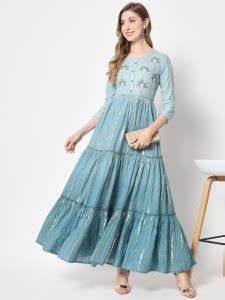 Hisham Women Embroidered Flared Kurta - Buy Hisham Women Embroidered ...