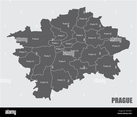 Prague administrative map isolated on gray background, Czech Republic ...