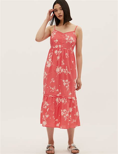 Buy Pure Cotton Floral Midi Tiered Dress at Marks & Spencer