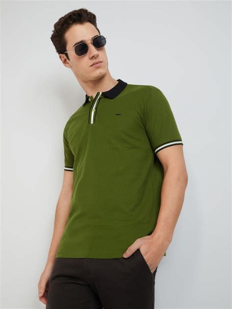 Park Avenue Men Green Slim Fit Solid Polo Neck Collar T-Shirt – MyRaymond
