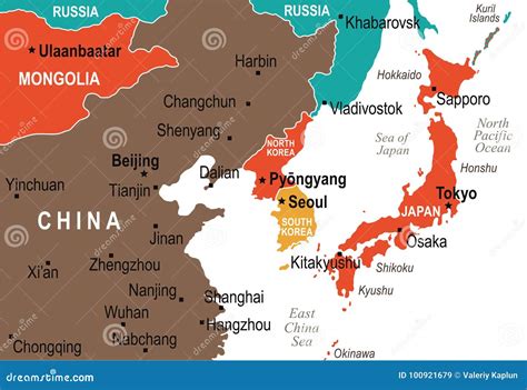 North Korea South Korea Japan China Russia Mongolia Map - Vector Illustration Stock Illustration ...