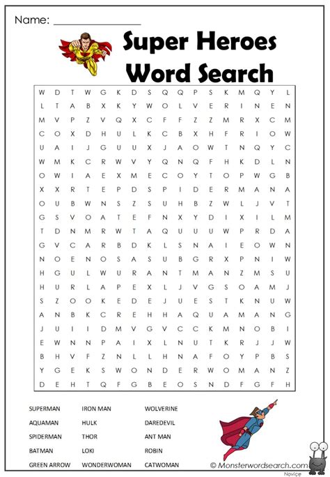 Printable Word Searches Superhero