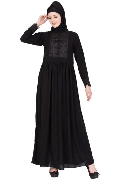 Designer Abaya with Lacework and Flare-Black – My Store