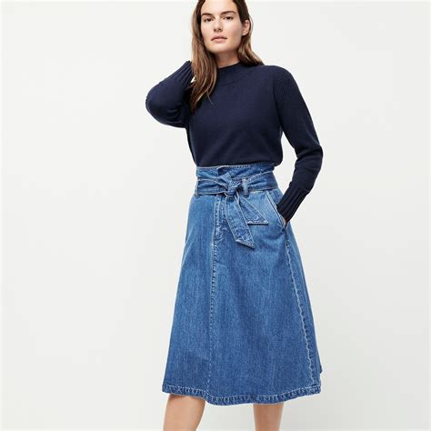 J.Crew Belted A-line Midi Denim Skirt in Blue - Lyst