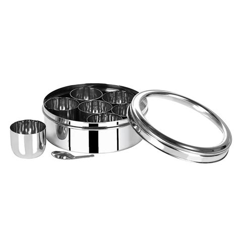Buy INstafun Multipurpose 7 in 1 Stainless Steel Spice Box Transparent ...