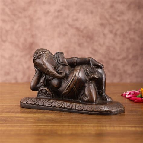 Buy Brass Resting Lord Ganesha Statue – Chola Bronze Finish, 7.5 Inch ...