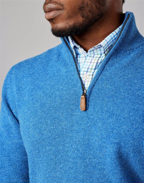 Lambswool Half Zip Jumper - Cobalt | Joseph Turner