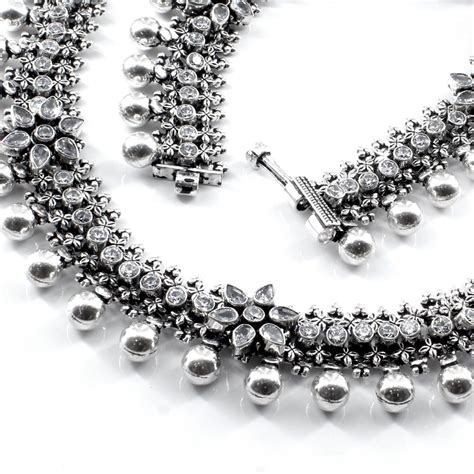Real Silver Women Oxidized Bridal CZ Anklets Ankle Pair 10" – Karizma ...