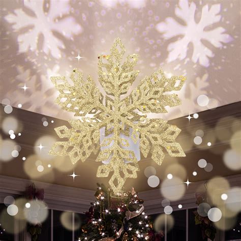 Buy Christmas Tree Star Gold Snowflake Toppers Lighted with LED Lights ...