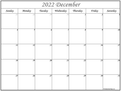 Blank Calendar For December 2022 - Printable Word Searches
