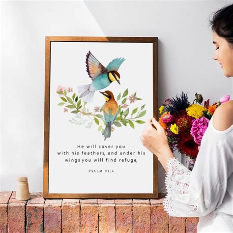 Psalm 91:4 Birds Scripture Wall Art, Bible Verse Wall Art Decor ...