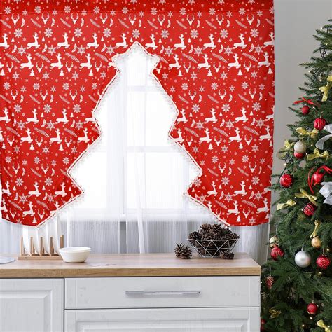 Amazon.com: HunnmingRe Christmas Tree Kitchen Curtain Xmas Tree Window ...