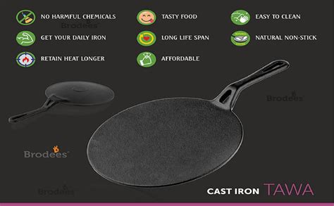 Buy Brodees Pre-Seasoned Cast Iron Roti Tawa of 25.5 cm Diameter with ...